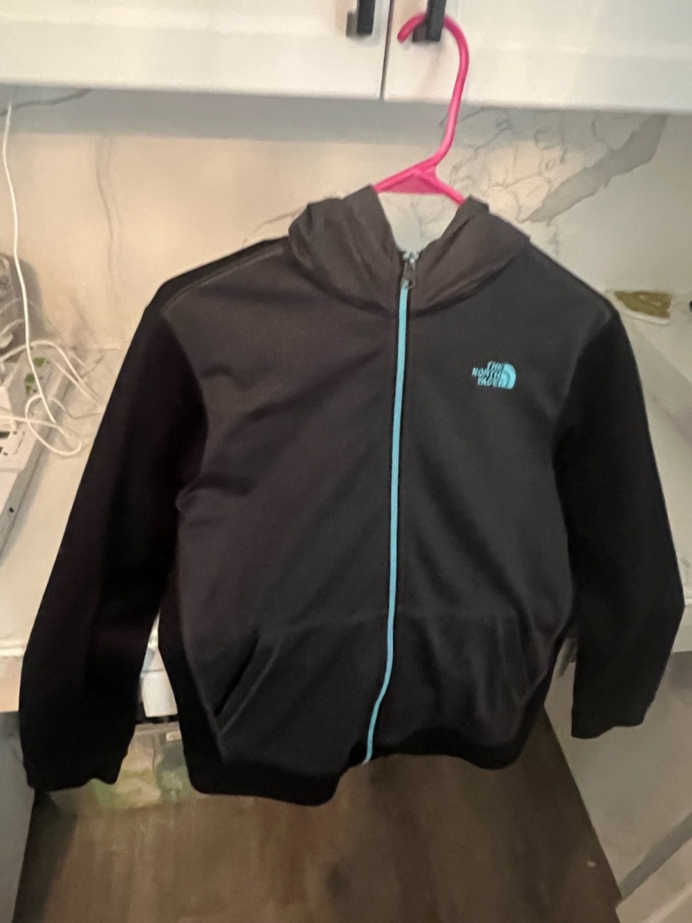 The North Face Kids Black Hoodie with Teal Trim